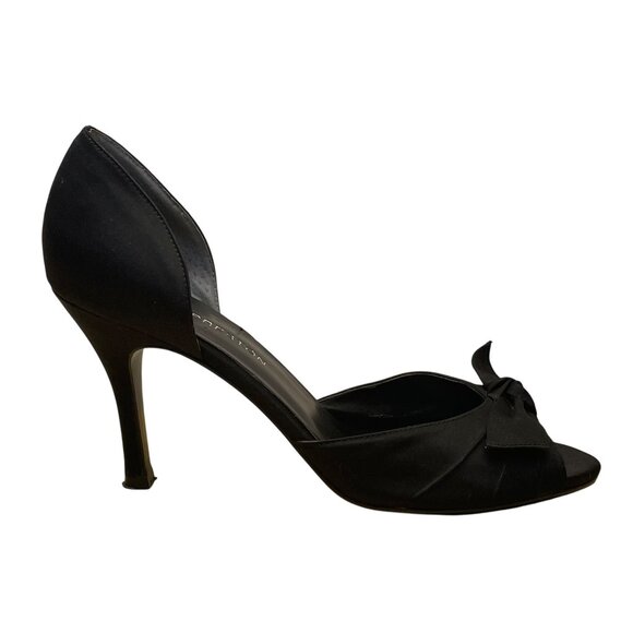 Kate Preston Women’s Black Satin Open-Toe Formal DOrsay Style Bow Heels Size 7M - Picture 1 of 10